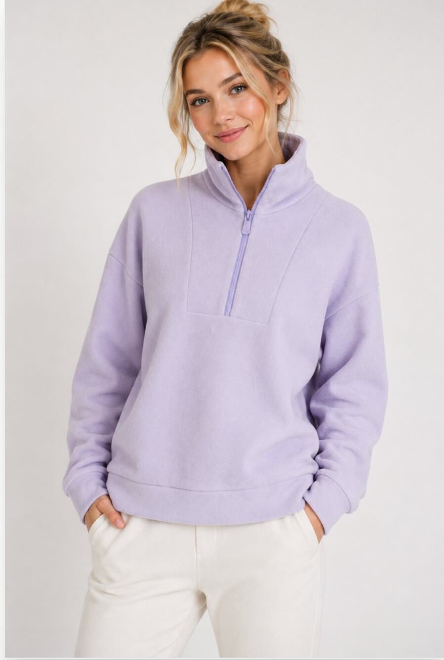 Dudley Stephens Lavender Fleece Half Zip Pullover Funnel Neck Sweatshirt S Warm